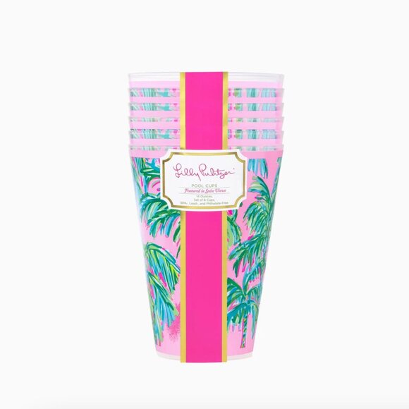 Lilly Pulitzer Tropical Pink and Green suite views pool Cups - set of 12 - Picture 1 of 4